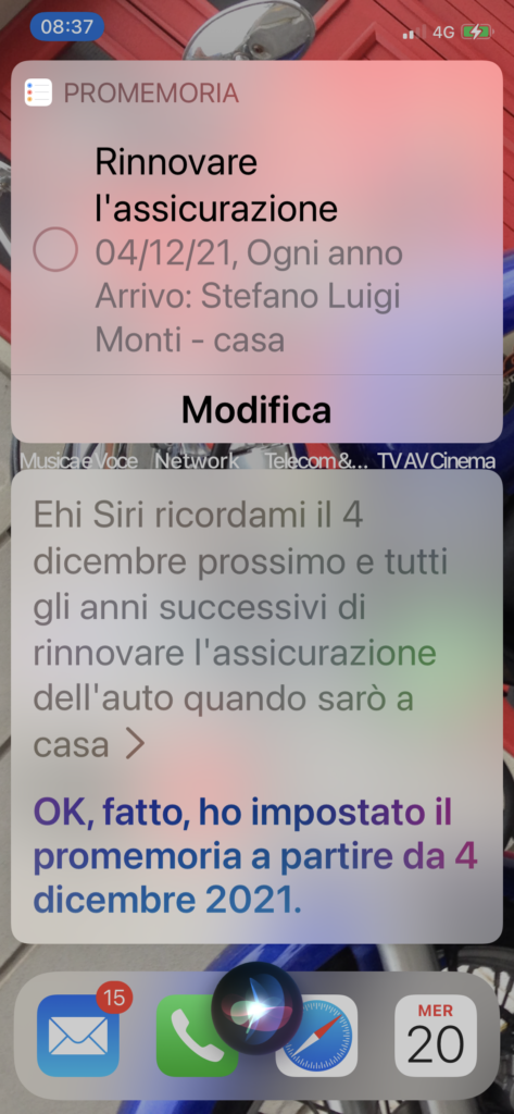 siri dettatura calendario